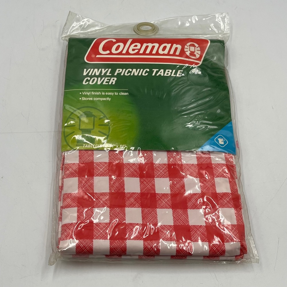 Coleman Picnic Table Cover Red White Tablecloth 54x84 Gingham‎ Check Vinyl NIP